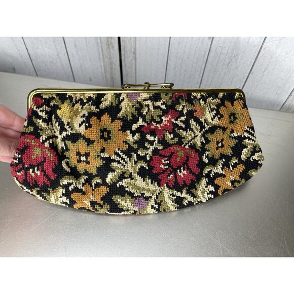 Vintage Mod Flora Floral Tapestry Handbag Carpet Bag Clutch 60s 50s - Picture 1 of 7